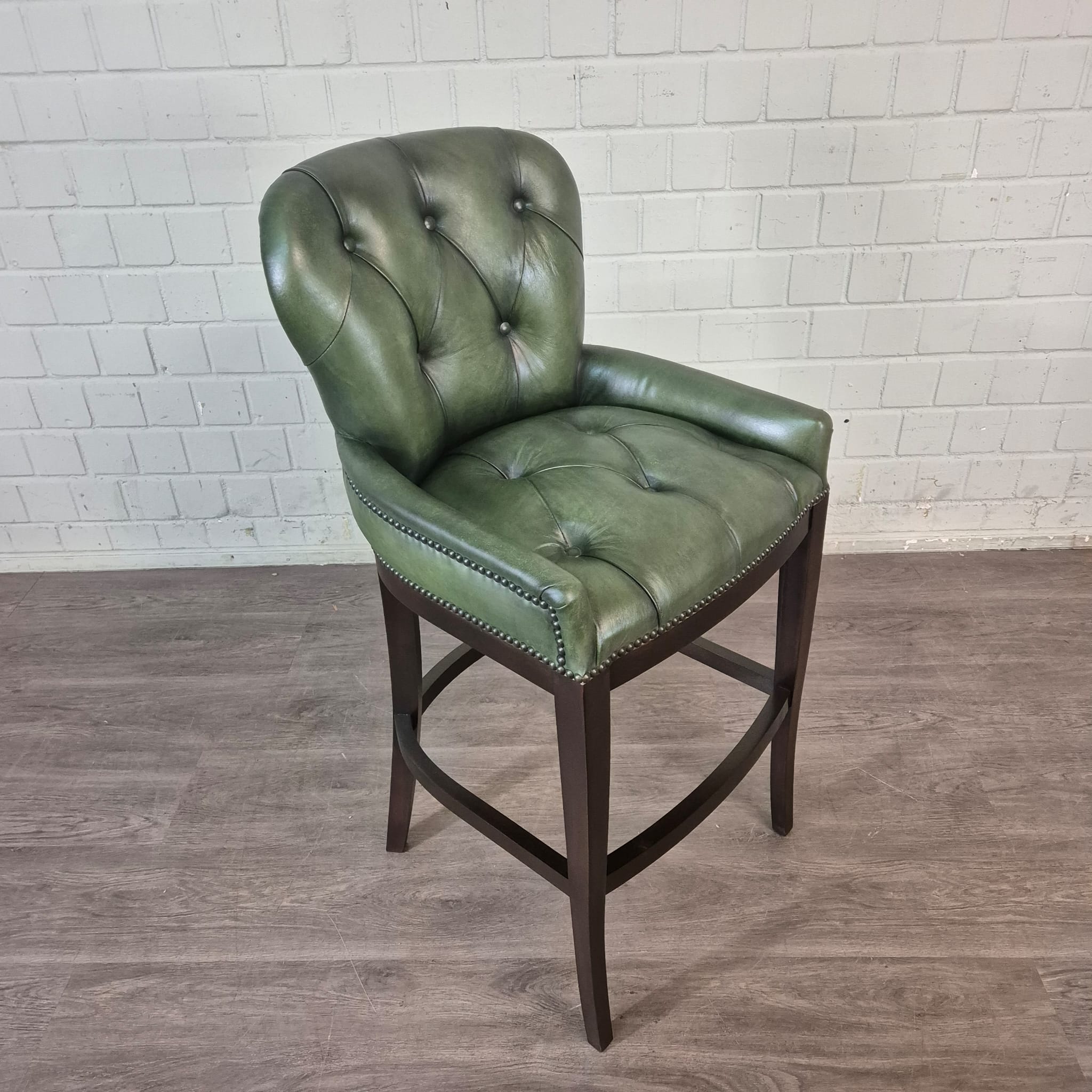 Chesterfield Barhocker Barsessel Leder Grün – Bild 4
