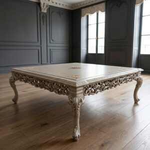 Couchtisch Neubarock Altweiß Silber 1,22 m x 1,22 m