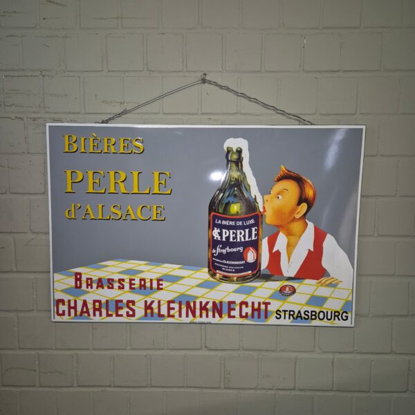 Emaille-Reklameschild "Bières Perle d'Alsace" 1,00 m x 0,65 m