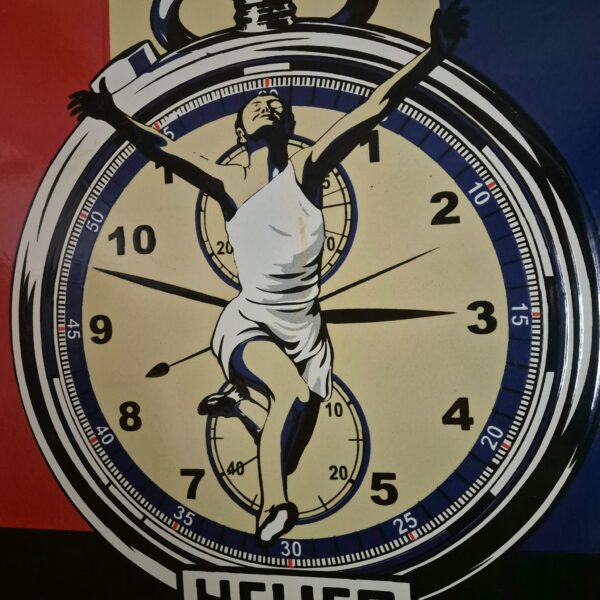 Vintage Emaille-Schild Reklameschild "Heuer" Ø 0,76 m – Bild 5