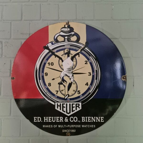 Vintage Emaille-Schild Reklameschild "Heuer" Ø 0,76 m