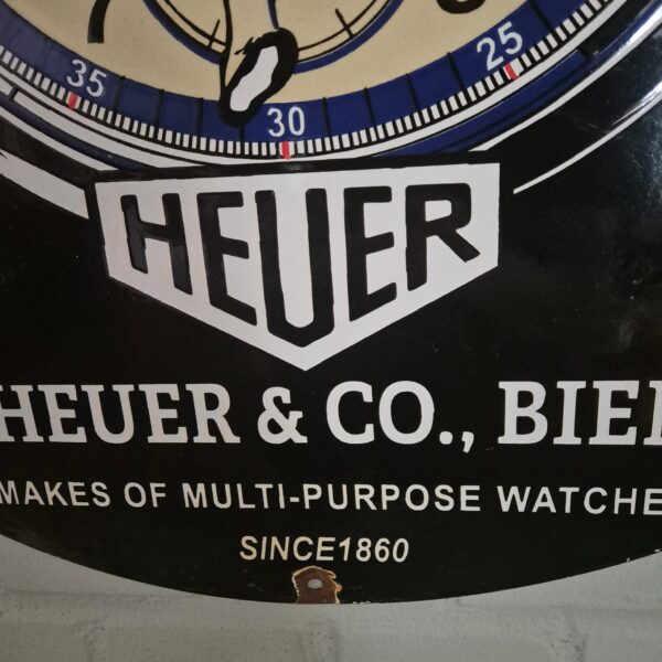 Vintage Emaille-Schild Reklameschild "Heuer" Ø 0,76 m – Bild 6