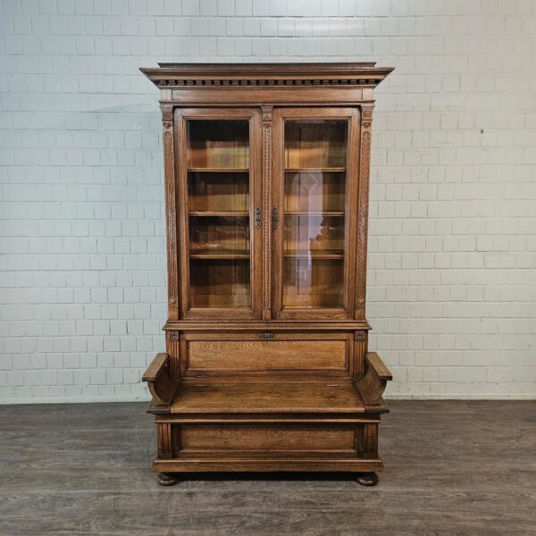 Vitrine mit Truhenbank Schrank Gründerzeit 1880 Eiche – Bild 2