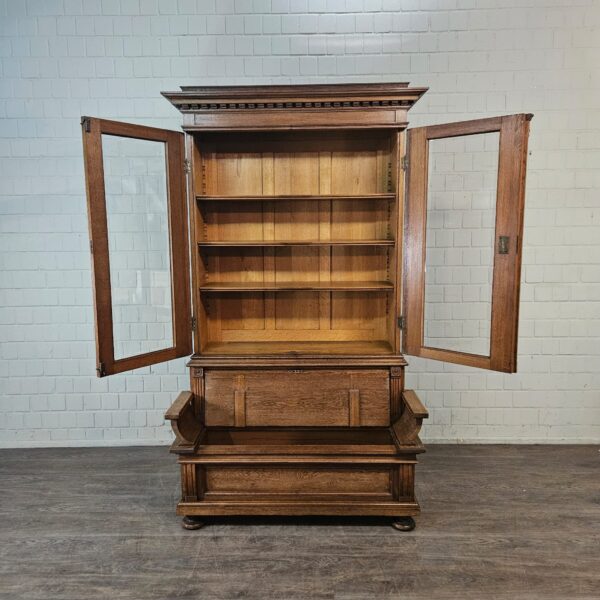 Vitrine mit Truhenbank Schrank Gründerzeit 1880 Eiche – Bild 12