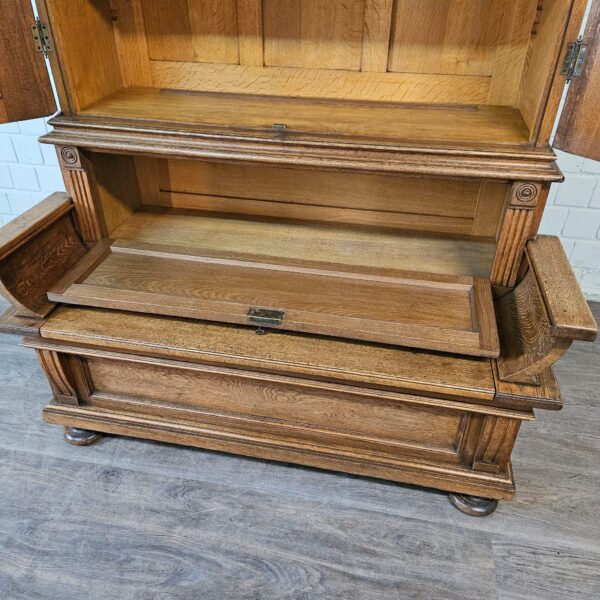 Vitrine mit Truhenbank Schrank Gründerzeit 1880 Eiche – Bild 14