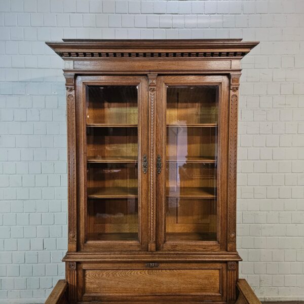 Vitrine mit Truhenbank Schrank Gründerzeit 1880 Eiche – Bild 4