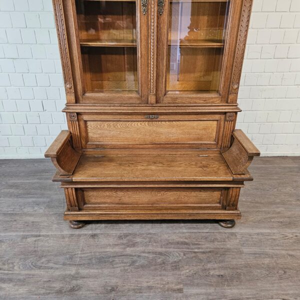 Vitrine mit Truhenbank Schrank Gründerzeit 1880 Eiche – Bild 5