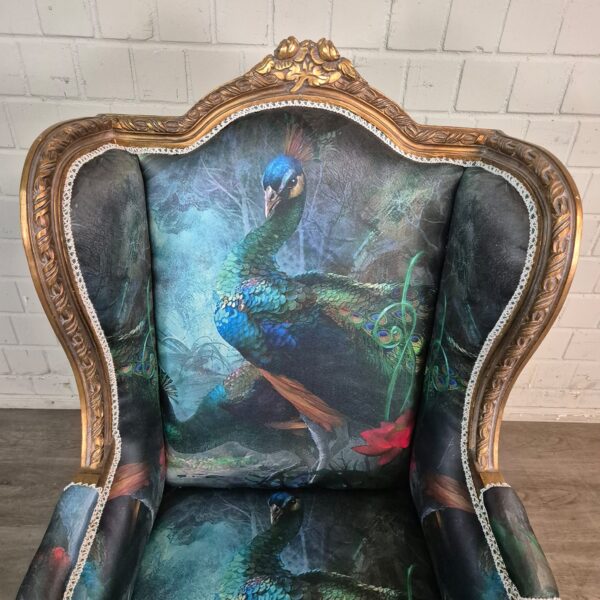 Ohrenbackensessel Sessel Pfau-Motiv Barockstil 0,74 m – Bild 7