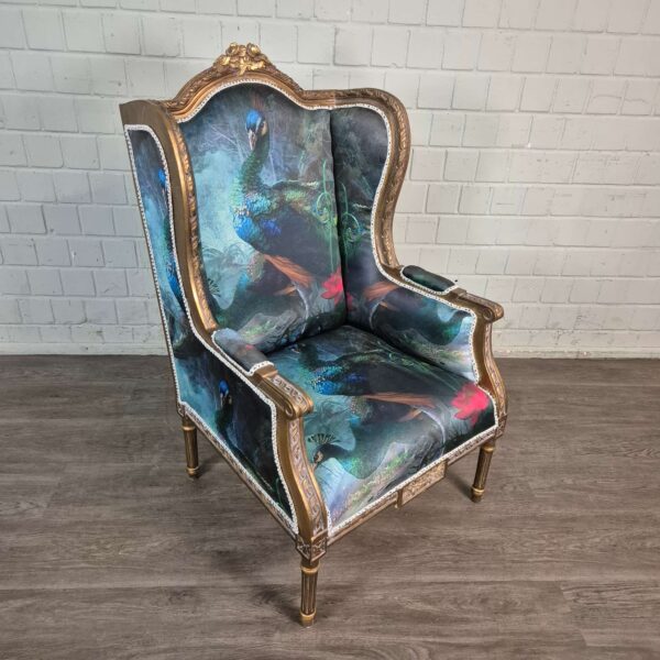 Ohrenbackensessel Sessel Pfau-Motiv Barockstil 0,74 m