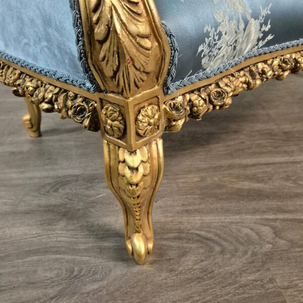 Sofa Barockstil Satin Blau-Gold 1,15 m – Bild 6