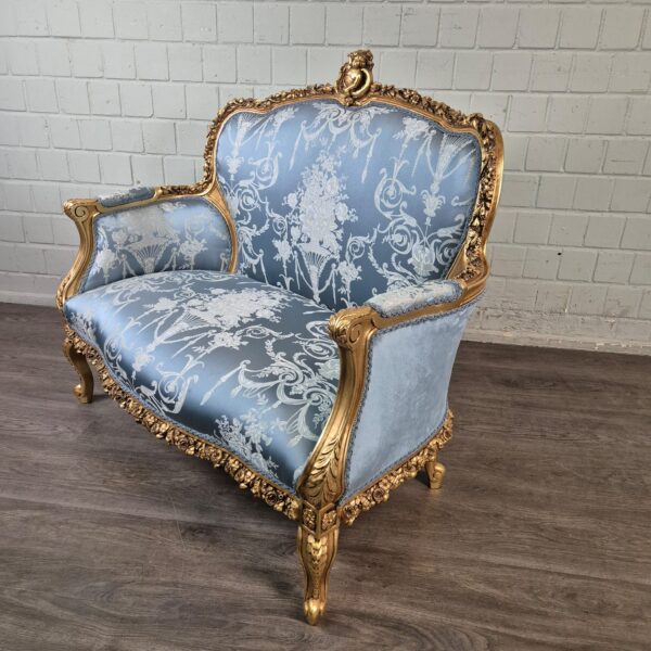 Sofa Barockstil Satin Blau-Gold 1,15 m – Bild 4