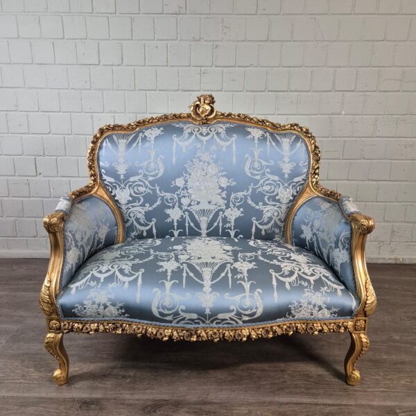 Sofa Barockstil Satin Blau-Gold 1,15 m – Bild 2