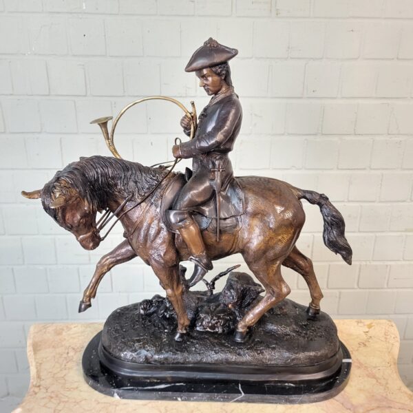 Skulptur Dekoration Jäger zu Pferd 1940 Bronze