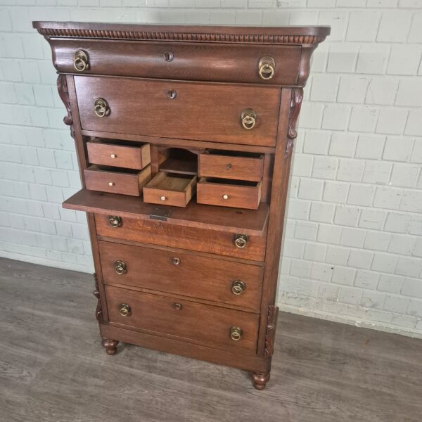 Sekretär Hochkommode Biedermeier 1830 Eiche – Bild 7