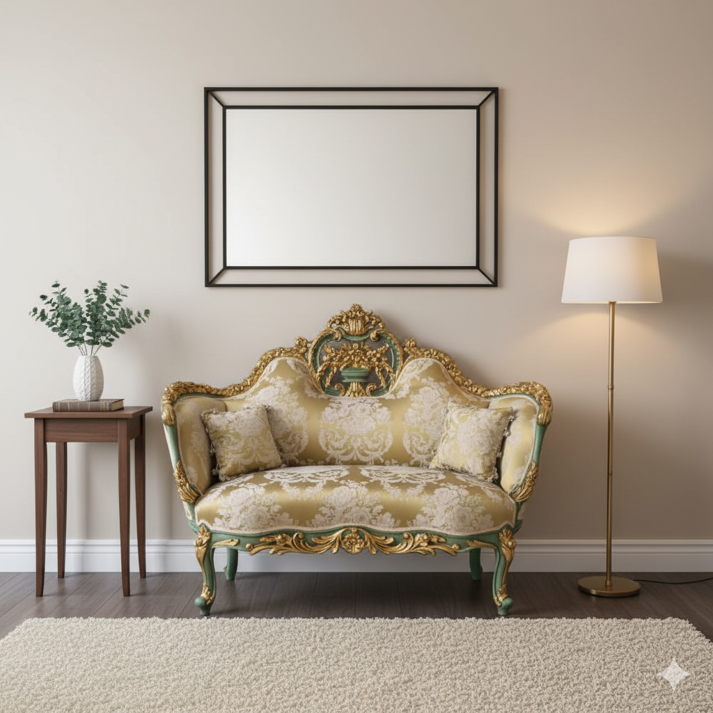 Couch Sofa Gold-Creme Barockstil 1,50 m – Bild 2