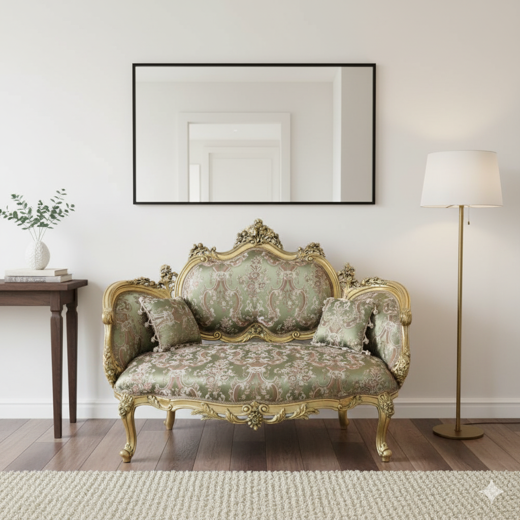 Couch Sofa Gold-Grün Barockstil 1,50 m – Bild 2
