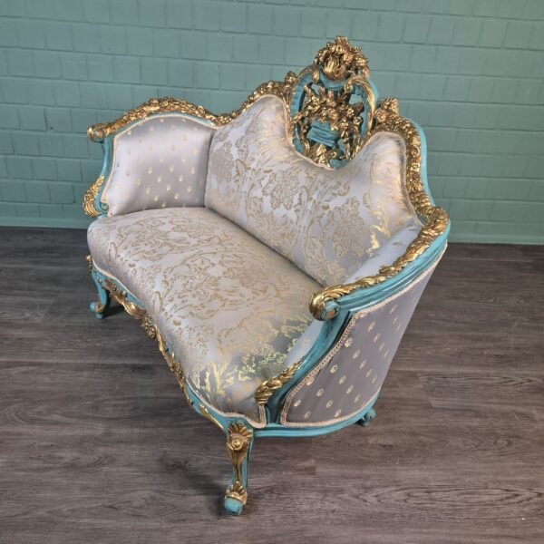 Couch Sofa Gold-Eisblau Barockstil 1,50 m – Bild 4