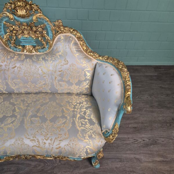 Couch Sofa Gold-Eisblau Barockstil 1,50 m – Bild 16