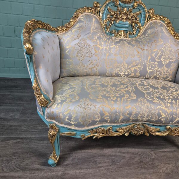 Couch Sofa Gold-Eisblau Barockstil 1,50 m – Bild 8