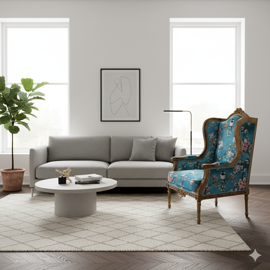 Barocksessel Sessel Barockstil Blau – Bild 2