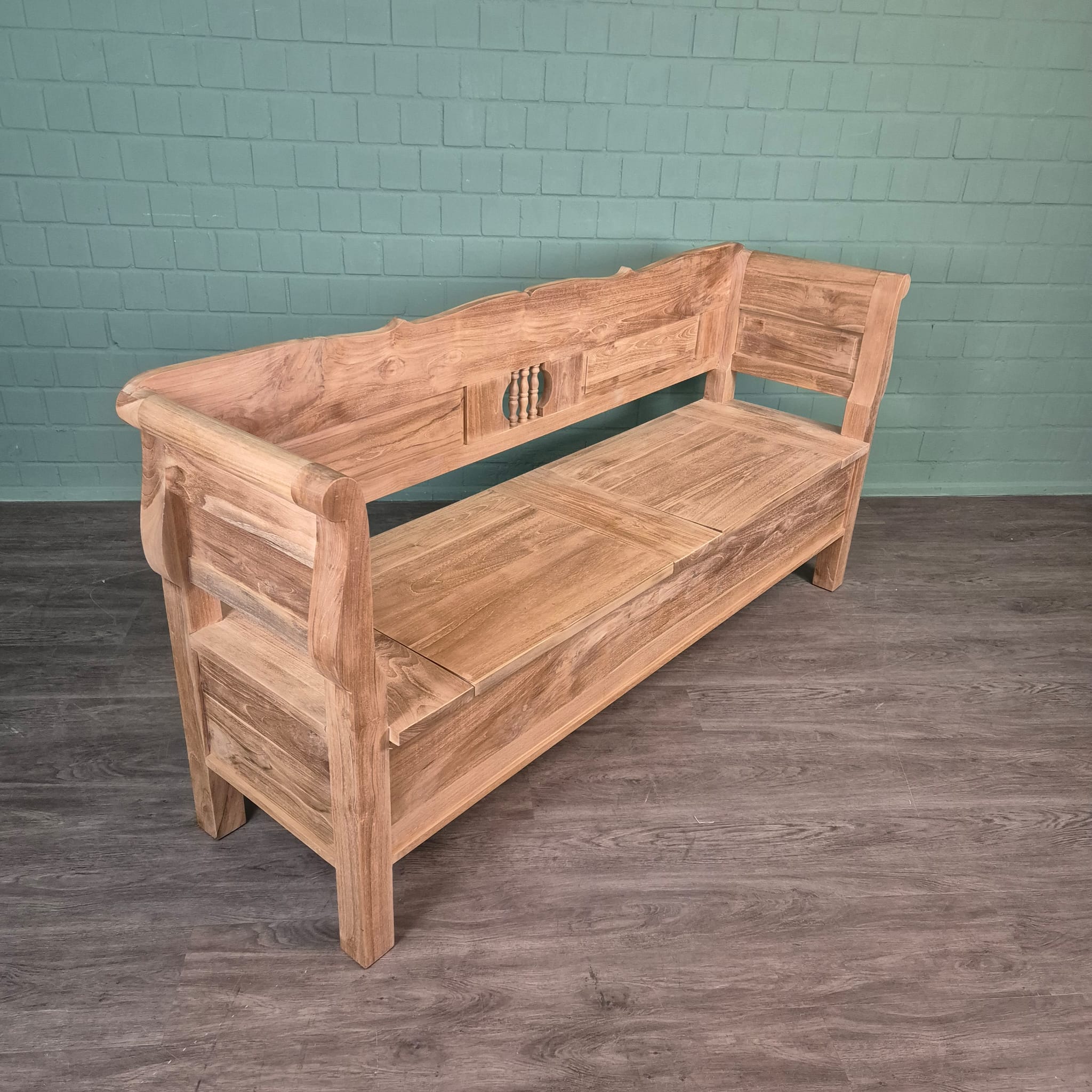 Truhenbank Küchenbank Natur 2,00 m Teakholz – Bild 5