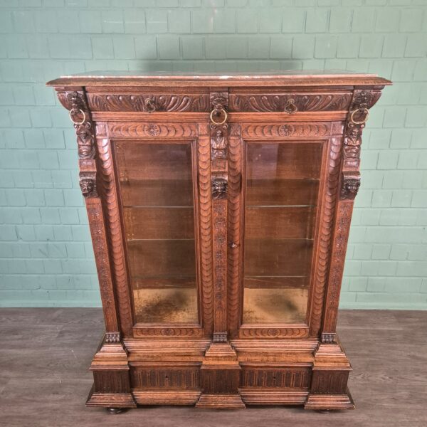 Vitrine Geschirrschrank Gründerzeit 1880 Eiche – Bild 2