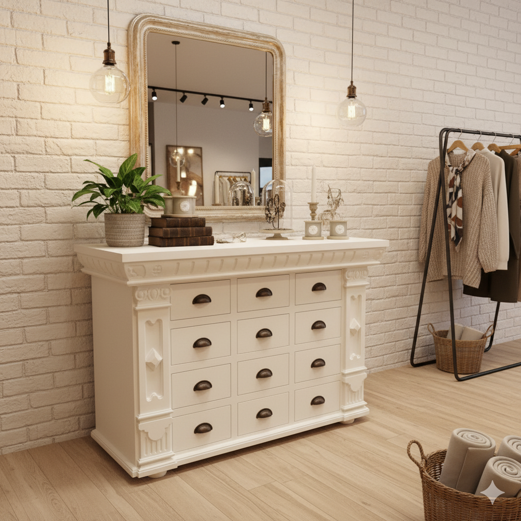 Apothekerschrank Sideboard Anna Teakholz 1,25 m – Bild 2