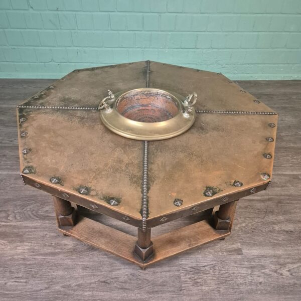 Couchtisch Tisch Art-Deco 1920 Eiche Kupfer – Bild 2