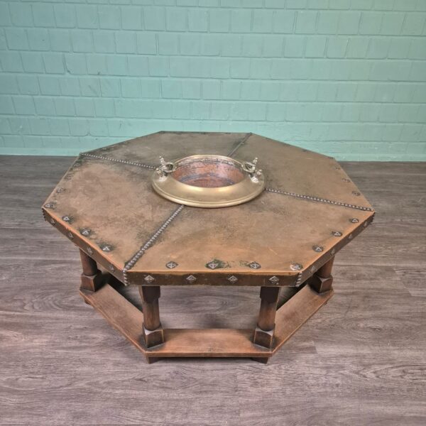 Couchtisch Tisch Art-Deco 1920 Eiche Kupfer – Bild 4