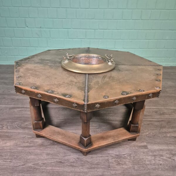 Couchtisch Tisch Art-Deco 1920 Eiche Kupfer – Bild 3