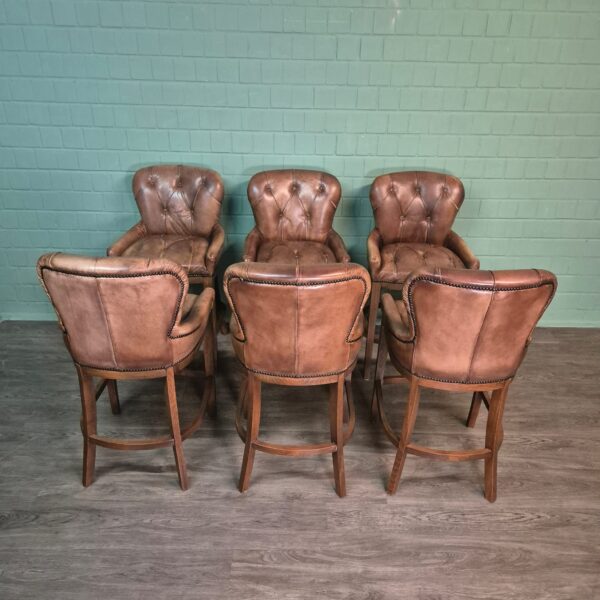 Set Chesterfield Barhocker Barsessel Leder Cognac – Bild 3
