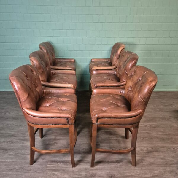 Set Chesterfield Barhocker Barsessel Leder Cognac – Bild 2