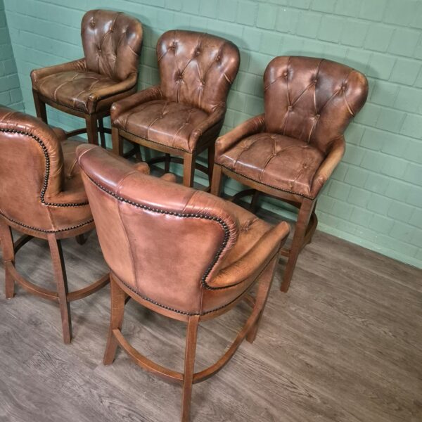 Set Chesterfield Barhocker Barsessel Leder Cognac – Bild 4