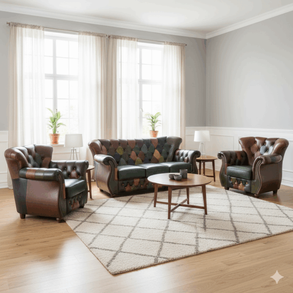 Chesterfield Couchgarnitur Modell Jungle 3-1-1 Leder – Bild 2
