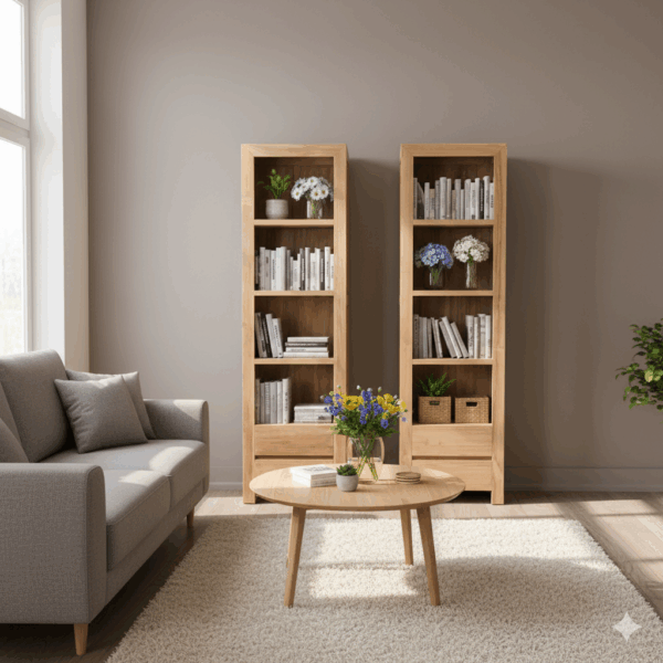 Hochschrank Bücherregal Teakholz 0,55 m Set – Bild 2