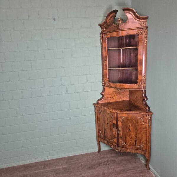 Eckschrank Eckvitrine Dresdener Barock 1870 Nussbaum – Bild 5