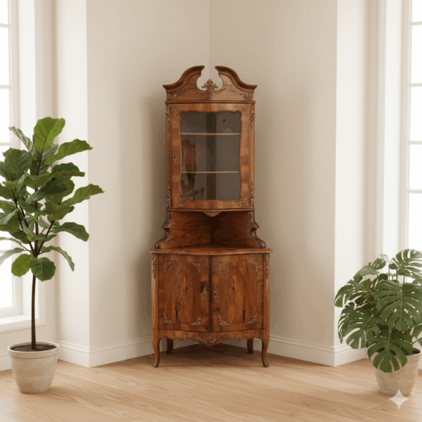 Eckschrank Eckvitrine Dresdener Barock 1870 Nussbaum – Bild 2