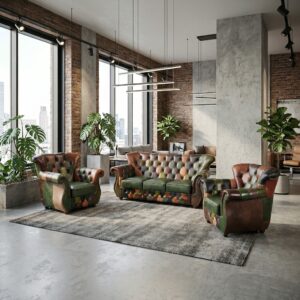 Chesterfield Couchgarnitur Modell Jungle 3-1-1 Leder