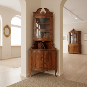 Eckschrank Eckvitrine Dresdener Barock 1870 Nussbaum