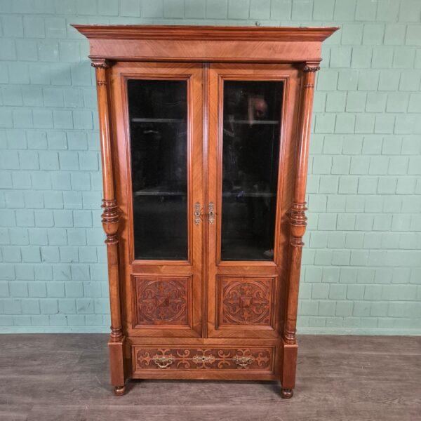 Bücherschrank Vitrine Gründerzeit 1880 Nussbaum – Bild 3