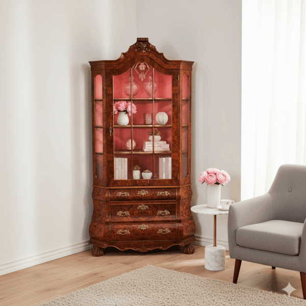 Vitrine Eckschrank Nussbaum 1,04 m Neubarock – Bild 2