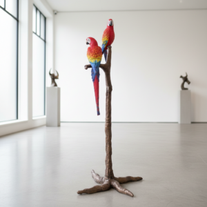 Dekoration Skulptur Papageien Bronze 1,30 m