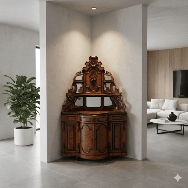 Eckschrank Eckbuffet Gründerzeit 1880 Nussbaum – Bild 2