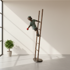 Skulptur Dekoration Kletternder Junge Bronze 2,06 m