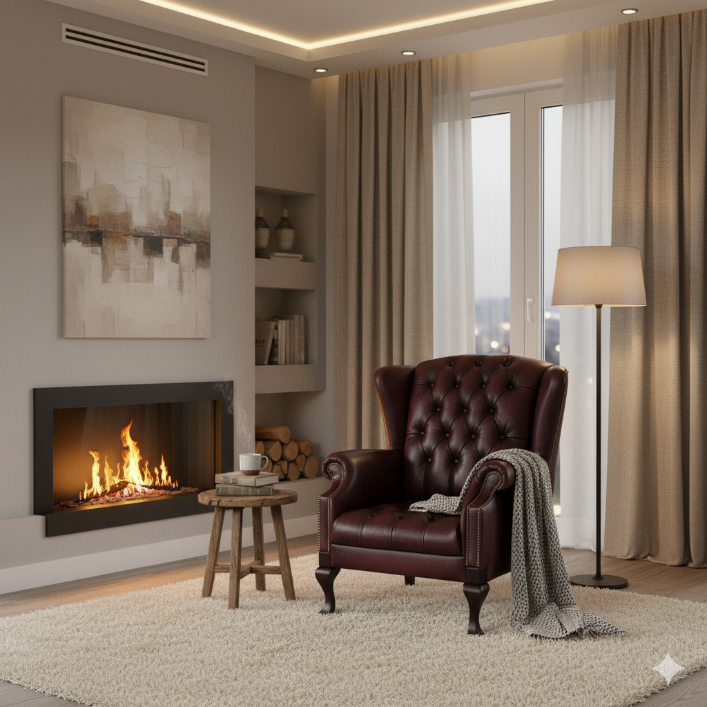 Chesterfield Sessel Leder Rotbraun – Bild 2