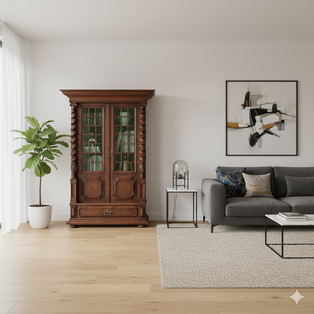 Vitrine Schrank Neubarock 1910 Eiche – Bild 3