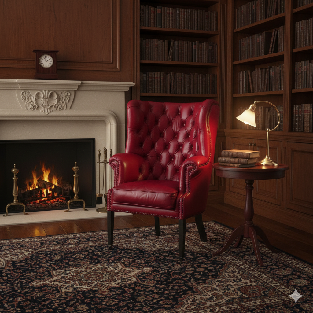 Chesterfield Sessel Leder Rot – Bild 2