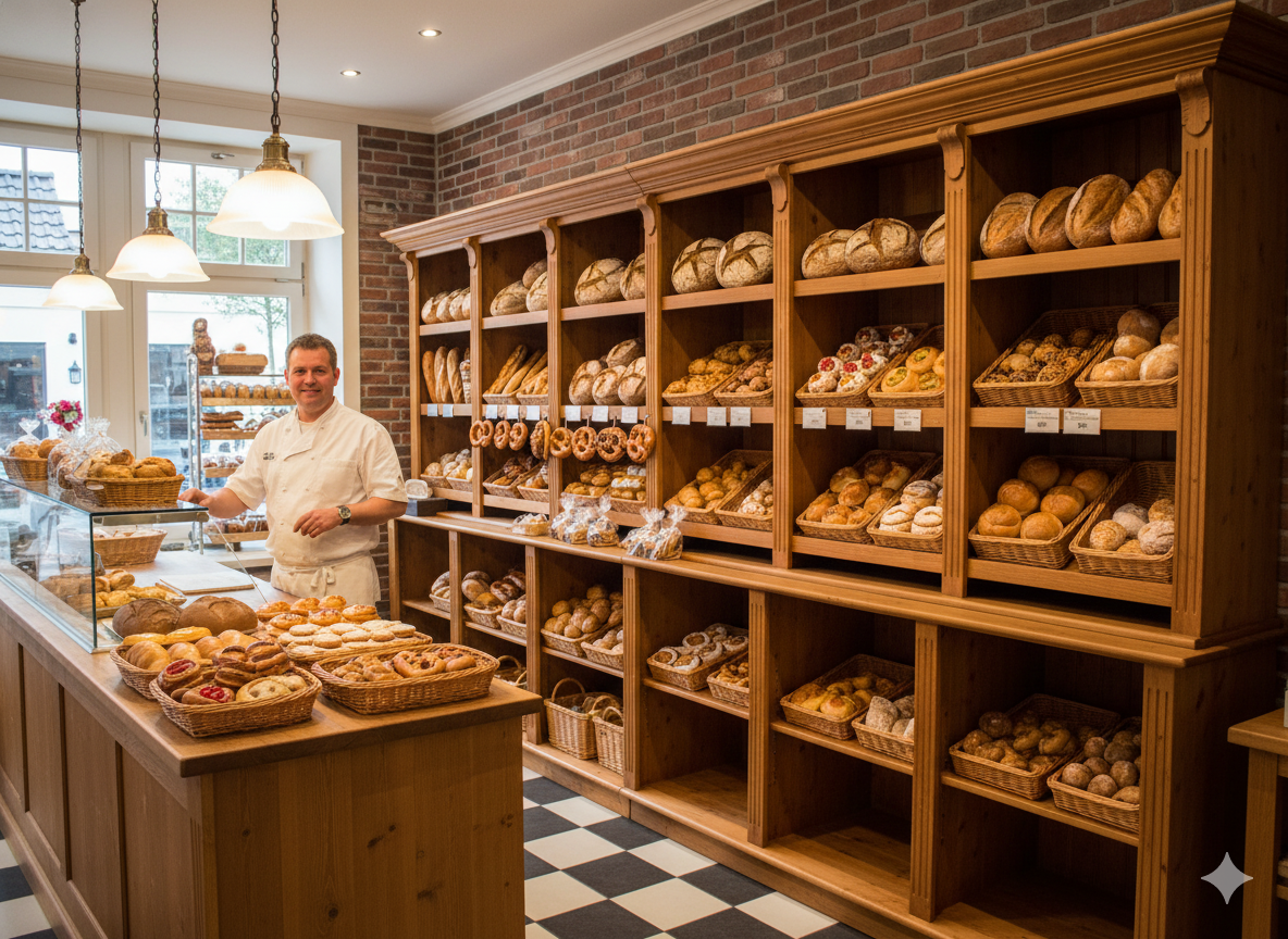 Ladenregal für Bäckerei Massivholz 3,60 m – Bild 2