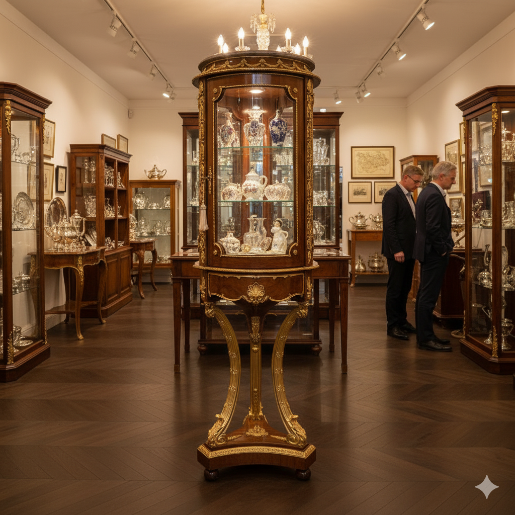 Vitrine Schaukasten Barockstil Nussbaum Marmor 1,47 m – Bild 2