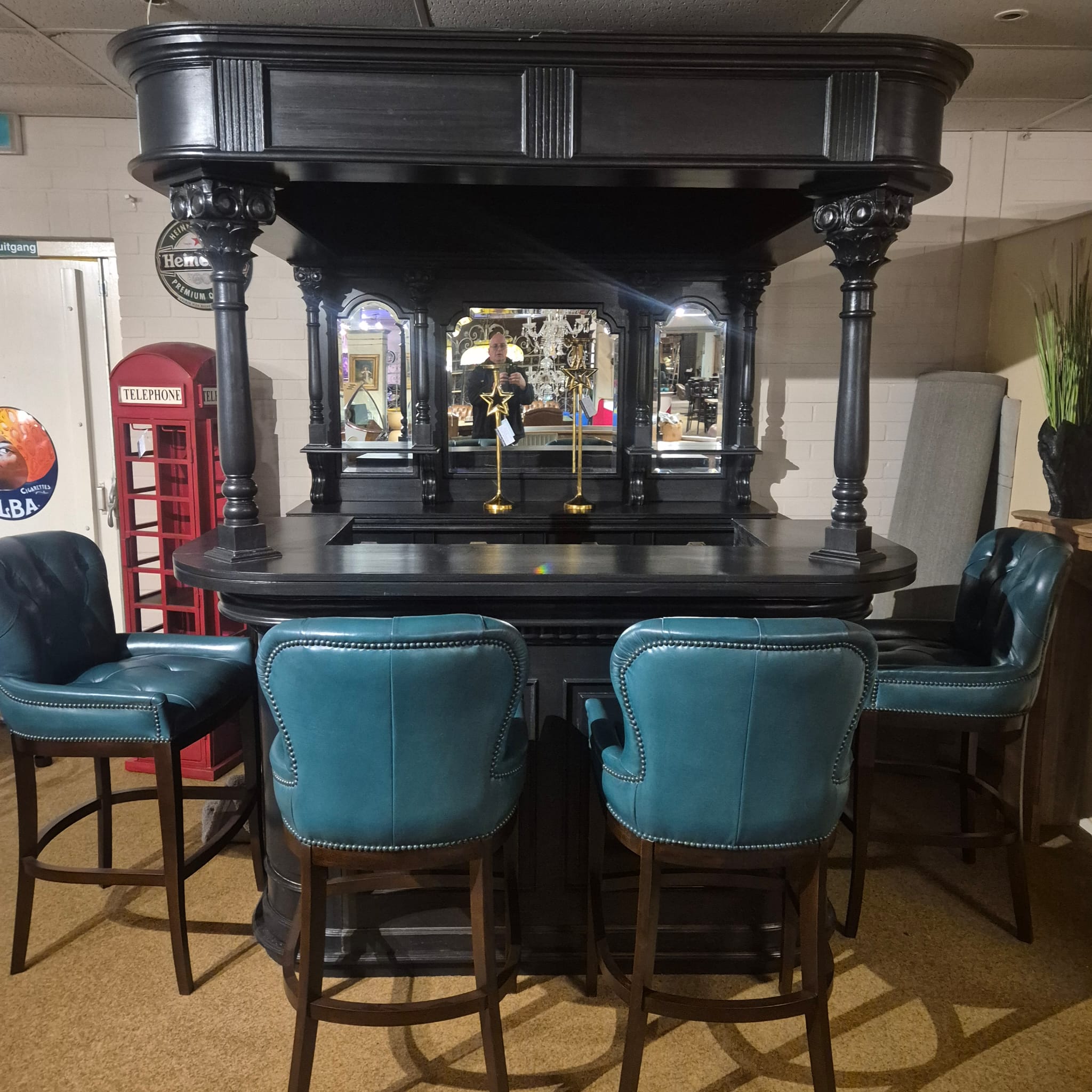 Hausbar Theke Teakholz Schwarz 2,00 m – Bild 4